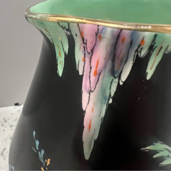 Vintage FALCON WARE "The Dell" Floral Art Deco Pitcher Black Green Hand Painted - Picture 2 of 16